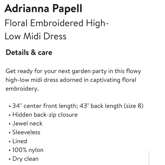 ADRIANNA PAPELL FLORAL HIGH LOW DRESS SLEEVELESS EMBROIDERED GARDEN COCKTAIL - Picture 2 of 14